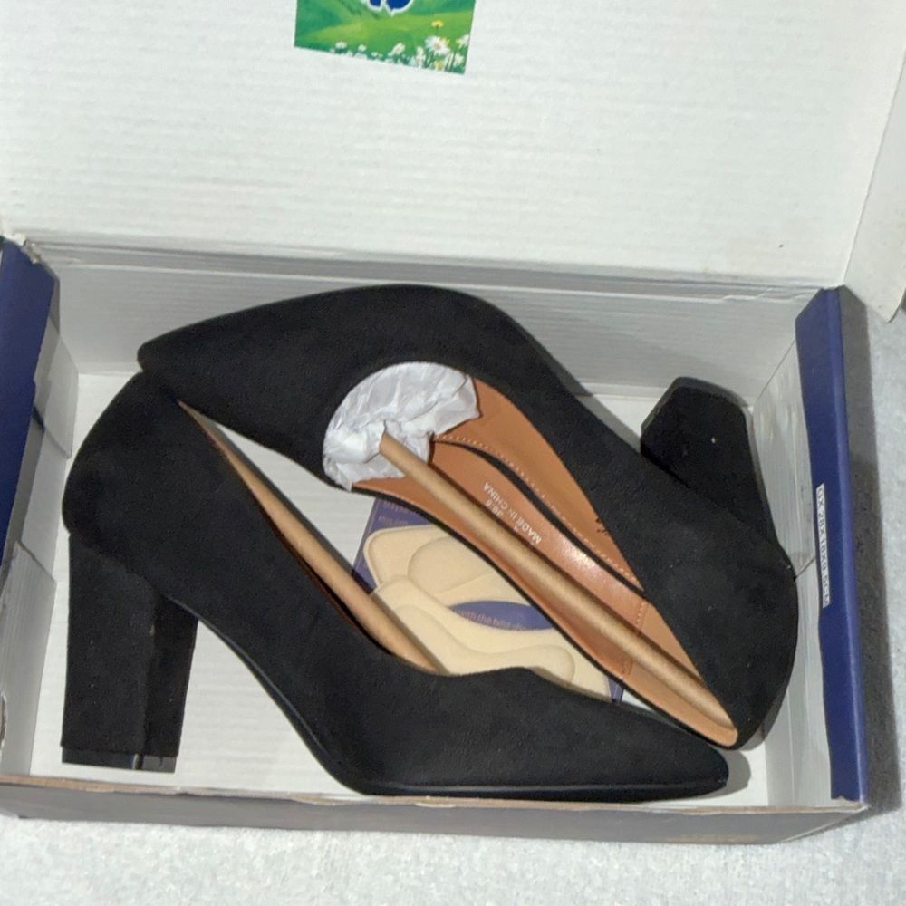Shoe Dazzle Black Suede Block Heel Pumps